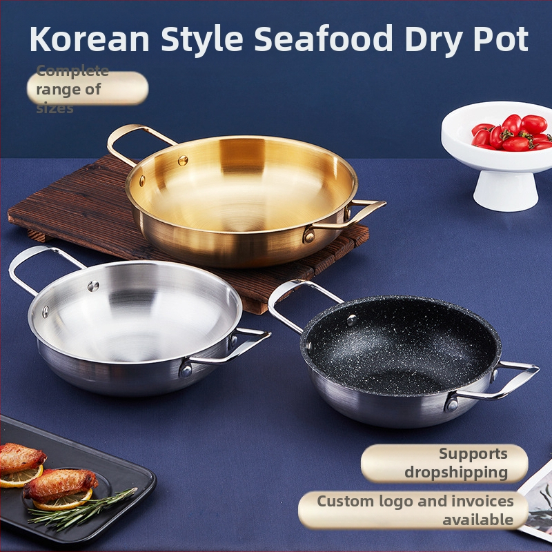 Korėjiečių stiliaus mini karštas puodas jūros gėrybėms ir makaronams, nerūdijantis plienas, nelipnus paviršius, stiklinis dangtis, talpa 2.1–4 L