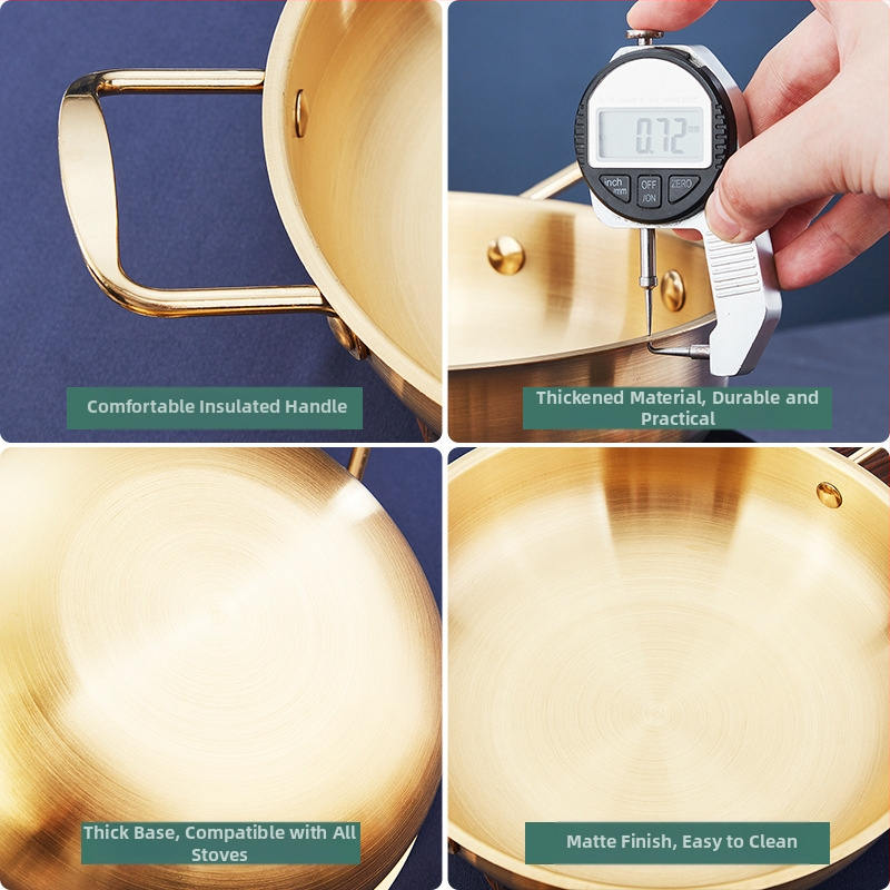 Корейски стил мини горещ котел за морски дарове и лапша, неръждаема стомана, с незалепващо покритие, стъклен капак, капацитет 2.1–4 л