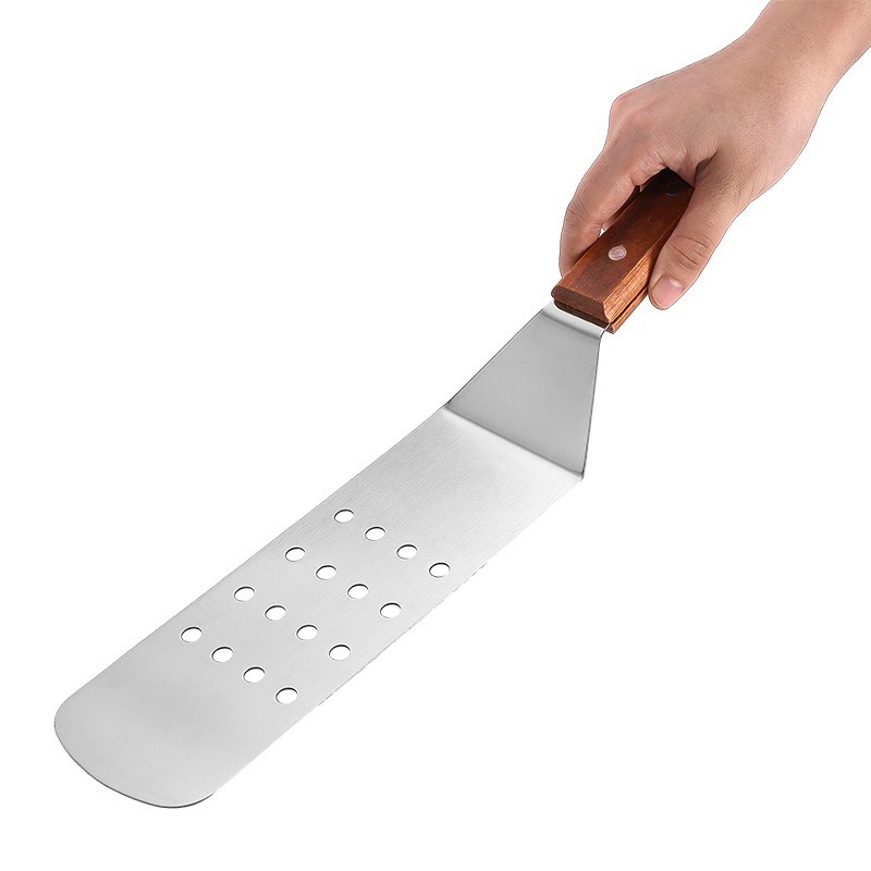 Nerūsējošā tērauda spatula ar koka rokturi, piemērota grilēšanai un teppanyaki