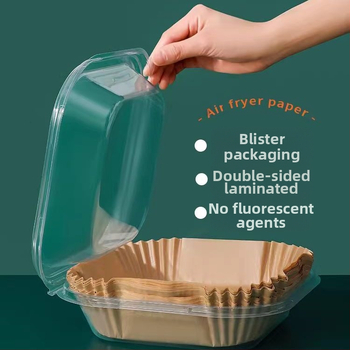 Air Fryer apvalus kepimo popieriaus padėklas – aukštos temperatūros atsparumas, aliejaus sugeriamumas, maisto kokybė, dvigubas aliejui atsparus dangtis, pagamintas iš medienos pulpo