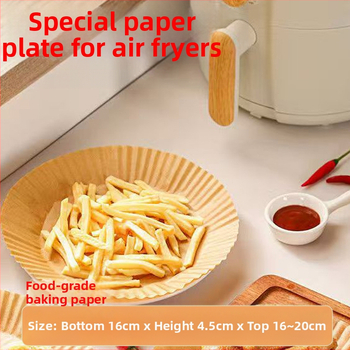 Air Fryer apvalus kepimo popieriaus padėklas – aukštos temperatūros atsparumas, aliejaus sugeriamumas, maisto kokybė, dvigubas aliejui atsparus dangtis, pagamintas iš medienos pulpo