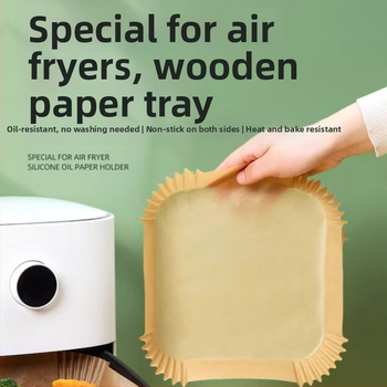 Air Fryer apvalus kepimo popieriaus padėklas – aukštos temperatūros atsparumas, aliejaus sugeriamumas, maisto kokybė, dvigubas aliejui atsparus dangtis, pagamintas iš medienos pulpo