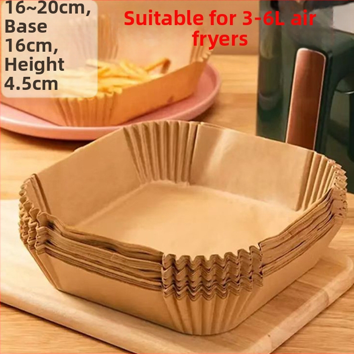 Air Fryer apvalus kepimo popieriaus padėklas – aukštos temperatūros atsparumas, aliejaus sugeriamumas, maisto kokybė, dvigubas aliejui atsparus dangtis, pagamintas iš medienos pulpo