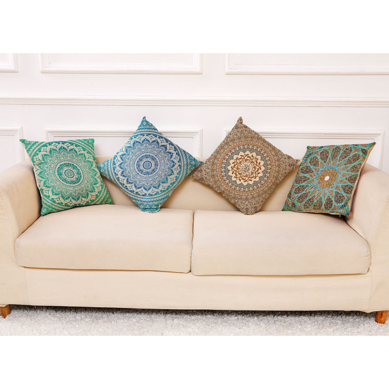 Lenvászon párnahuzat mandala virág mintával, autóhoz és nappaliba, testreszabható logó nyomtatással