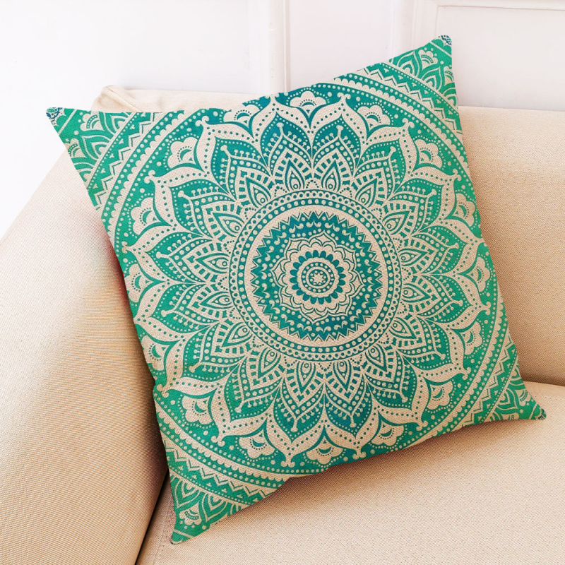 Lenvászon párnahuzat mandala virág mintával, autóhoz és nappaliba, testreszabható logó nyomtatással