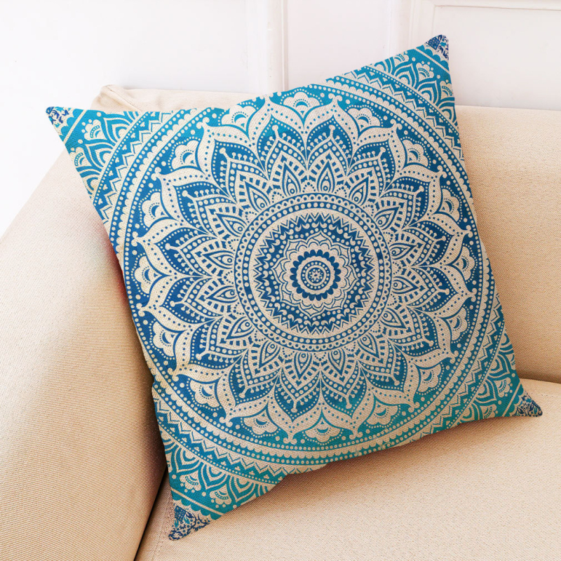 Lenvászon párnahuzat mandala virág mintával, autóhoz és nappaliba, testreszabható logó nyomtatással