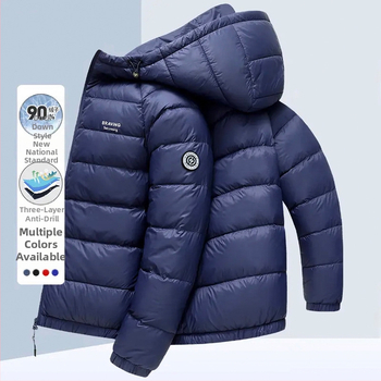 Unisex striukė su gobtuvu, 900 pūkų plūdinimas iš žąsų pūko, atspari vandeniui ir vėjui, vidutinio ilgio