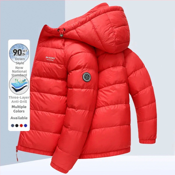 Unisex striukė su gobtuvu, 900 pūkų plūdinimas iš žąsų pūko, atspari vandeniui ir vėjui, vidutinio ilgio