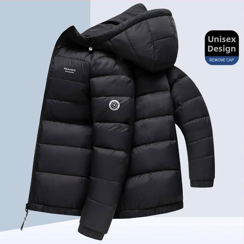 Unisex striukė su gobtuvu, 900 pūkų plūdinimas iš žąsų pūko, atspari vandeniui ir vėjui, vidutinio ilgio