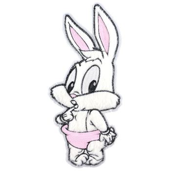 Pliušinis kiškio aplikacija drabužiams – siuvinėta, kiškio forma, karikatūros raštas