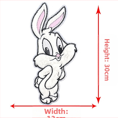 Pliušinis kiškio aplikacija drabužiams – siuvinėta, kiškio forma, karikatūros raštas