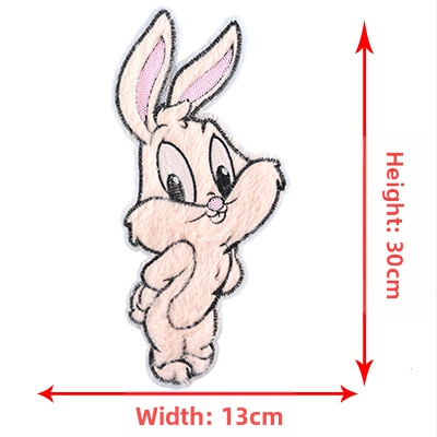 Pliušinis kiškio aplikacija drabužiams – siuvinėta, kiškio forma, karikatūros raštas