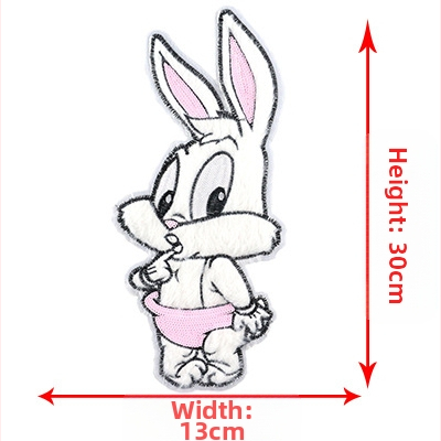 Pliušinis kiškio aplikacija drabužiams – siuvinėta, kiškio forma, karikatūros raštas