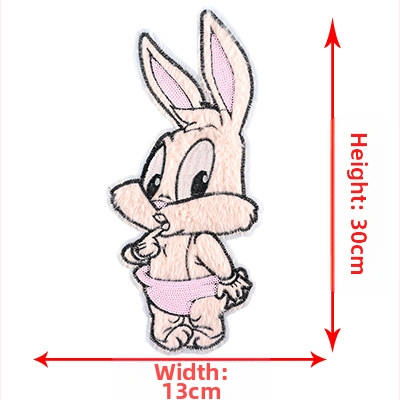 Pliušinis kiškio aplikacija drabužiams – siuvinėta, kiškio forma, karikatūros raštas