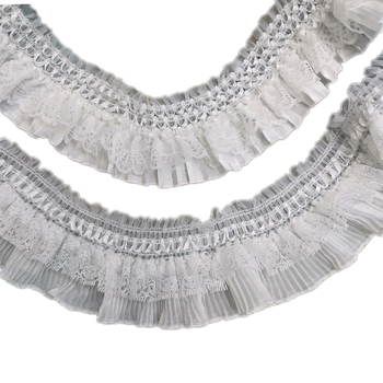 Elastinis nėrinių audinys su plisuoto dizainu - šešiakampės tinklo pagrindas, poliesterio siūlas, amatų darbams