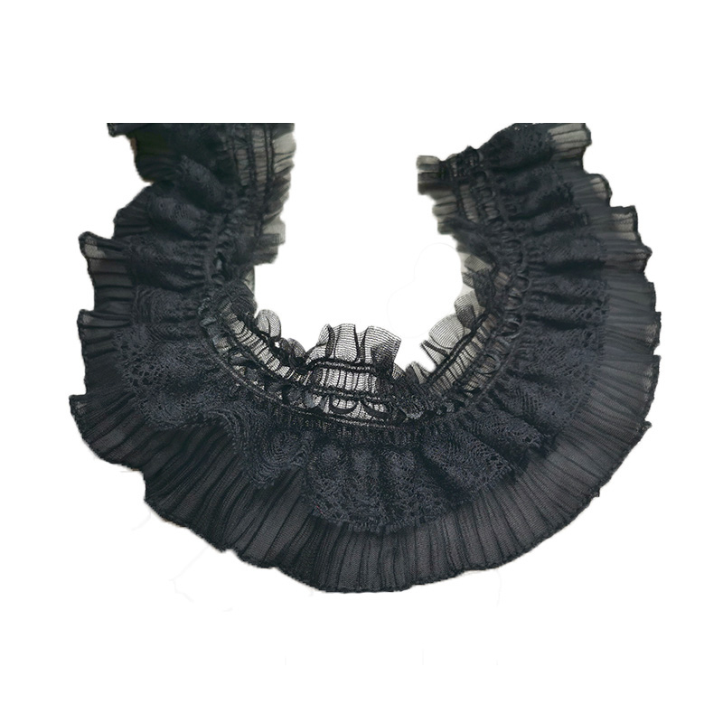 Elastinis nėrinių audinys su plisuoto dizainu - šešiakampės tinklo pagrindas, poliesterio siūlas, amatų darbams