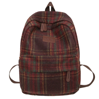 Unisex σακίδιο πλάτης από μαλλί με καρό μοτίβο, μεγάλη χωρητικότητα, χωράει φορητό έως 15 ιντσών, χειμερινό αστικό μινιμαλιστικό στυλ