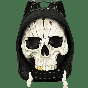 Rucsac din PU cu design 3D de craniu, pentru femei și bărbați, închidere cu fermoar, căptușeală din nylon, buzunare interne pentru telefon și ID, potrivit pentru călătorii de relaxare