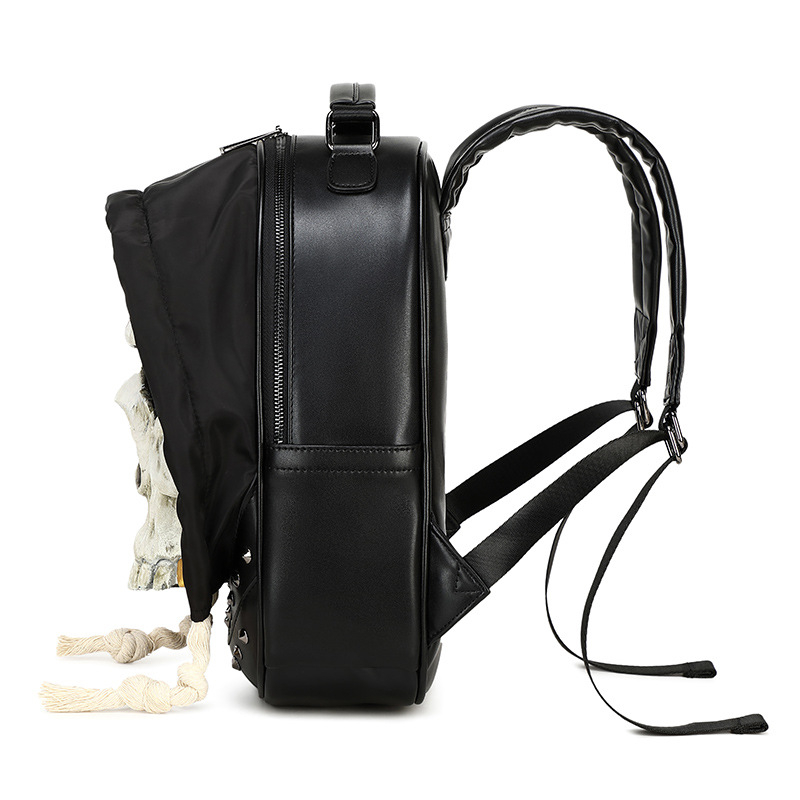 Rucsac din PU cu design 3D de craniu, pentru femei și bărbați, închidere cu fermoar, căptușeală din nylon, buzunare interne pentru telefon și ID, potrivit pentru călătorii de relaxare