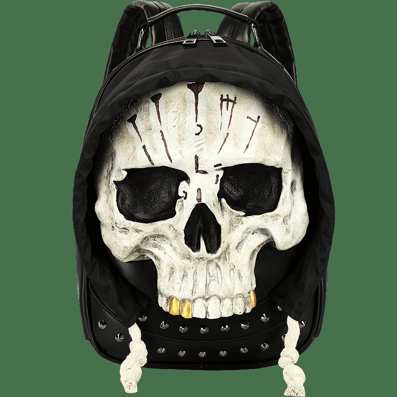 Rucsac din PU cu design 3D de craniu, pentru femei și bărbați, închidere cu fermoar, căptușeală din nylon, buzunare interne pentru telefon și ID, potrivit pentru călătorii de relaxare