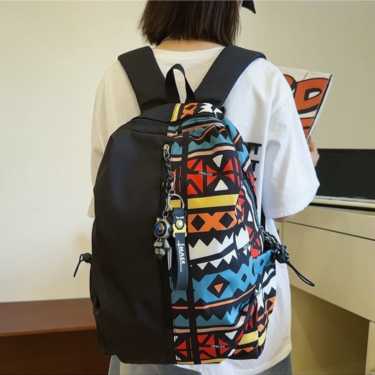 Beifanxi graffiti nylon hátizsák diákok számára, divatos kampus hátizsák laptop rekesszel és telefon- és ID-zsebekkel