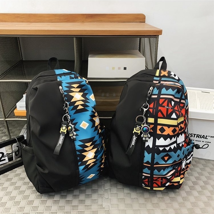 Beifanxi graffiti nylon hátizsák diákok számára, divatos kampus hátizsák laptop rekesszel és telefon- és ID-zsebekkel
