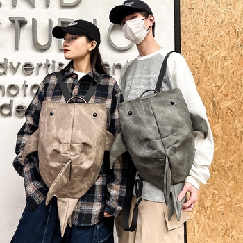 Σακίδιο με μοτίβο καρχαρία - PU υλικό, στυλ δρόμου, χωρητικότητα έως 20 L, χωράει 10 ιντσών φορητό υπολογιστή