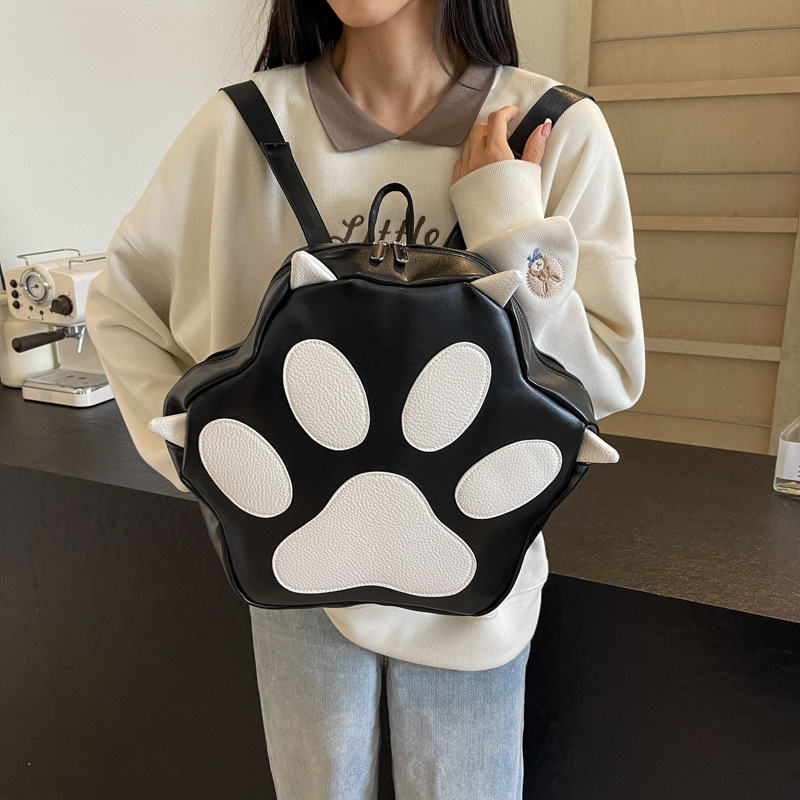 Macskatappancsos vállon átvetős táska, nagy kapacitású PU, utcai stílus, vízszintes négyzetes forma, cipzár, poliészter bélés, Ősz 2024