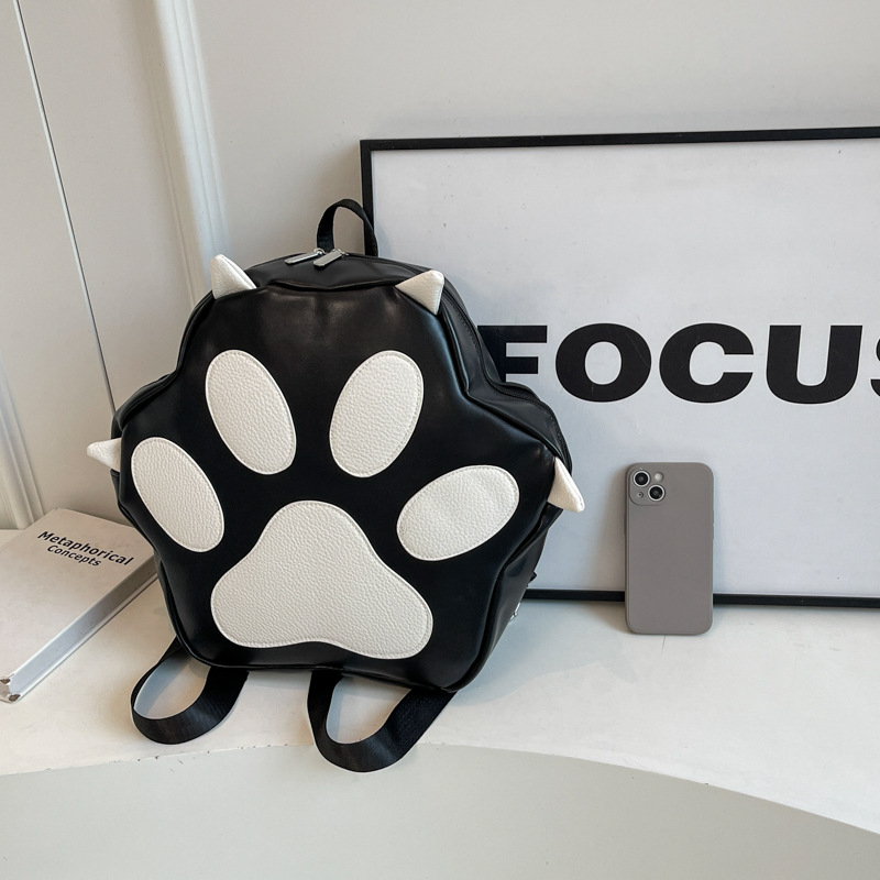 Macskatappancsos vállon átvetős táska, nagy kapacitású PU, utcai stílus, vízszintes négyzetes forma, cipzár, poliészter bélés, Ősz 2024