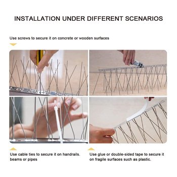 Колчета против птици със стоманена основа – издръжлив репелент; Тип: прогонване и предотвратяване на птици; Материал: неръждаема стомана; Артикул: AT-41; Назначение: защита на ландшафта