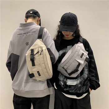 Τσάντα μέσης από καμβά για γυναίκες, Μεγάλη χωρητικότητα, οριζόντιος τετράγωνος σχεδιασμός, φερμουάρ, εσωτερικές θήκες, Harajuku casual στυλ, 2025 τάση