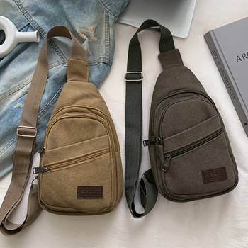Платнена чанта за кръста за мъже и жени, с вътрешни джобове за телефон и карта, ципно затваряне, полиестерна подплата, единична презрамка
