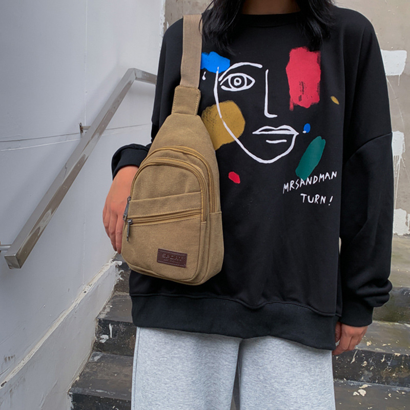 Платнена чанта за кръста за мъже и жени, с вътрешни джобове за телефон и карта, ципно затваряне, полиестерна подплата, единична презрамка