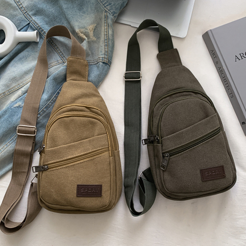 Платнена чанта за кръста за мъже и жени, с вътрешни джобове за телефон и карта, ципно затваряне, полиестерна подплата, единична презрамка