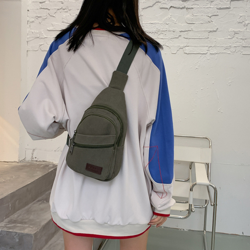 Платнена чанта за кръста за мъже и жени, с вътрешни джобове за телефон и карта, ципно затваряне, полиестерна подплата, единична презрамка