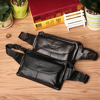 Мъжка поясна чанта от кожа от първи слой с вертикален квадратен силует, ципово затваряне, вътрешни джобове: джоб за телефон и джоб за лична карта, с една презрамка