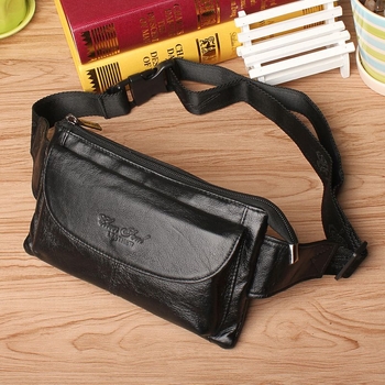 Мъжка поясна чанта от кожа от първи слой с вертикален квадратен силует, ципово затваряне, вътрешни джобове: джоб за телефон и джоб за лична карта, с една презрамка