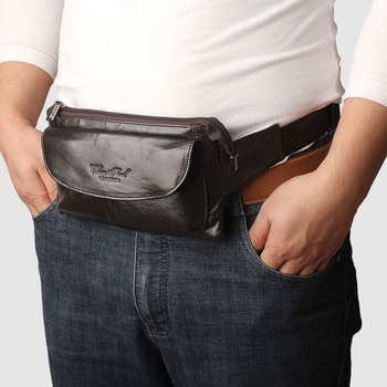 Мъжка поясна чанта от кожа от първи слой с вертикален квадратен силует, ципово затваряне, вътрешни джобове: джоб за телефон и джоб за лична карта, с една презрамка