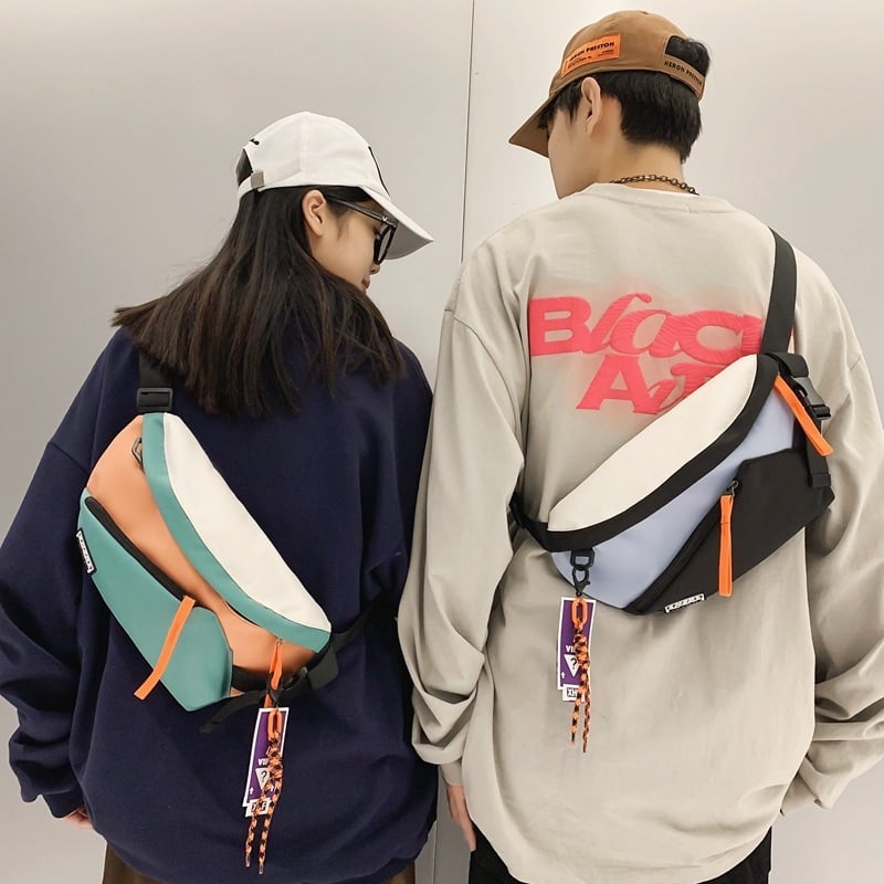 Гръдна чанта от найлон, уличен стил, с цип за отваряне, триизмерна външна чанта, вътрешен джоб за мобилен телефон