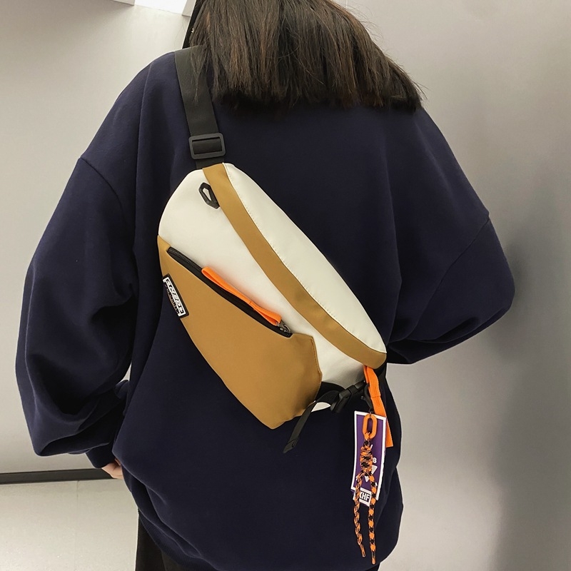 Гръдна чанта от найлон, уличен стил, с цип за отваряне, триизмерна външна чанта, вътрешен джоб за мобилен телефон