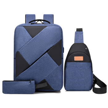 Uniszex háromrészes hátizsák szett, 36–55 L kapacitás, Oxford anyag, vízálló, bővíthető rekeszek, kompatibilis 15 hüvelykes laptophoz