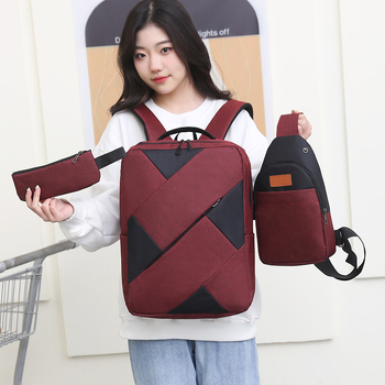 Uniszex háromrészes hátizsák szett, 36–55 L kapacitás, Oxford anyag, vízálló, bővíthető rekeszek, kompatibilis 15 hüvelykes laptophoz