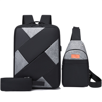 Uniszex háromrészes hátizsák szett, 36–55 L kapacitás, Oxford anyag, vízálló, bővíthető rekeszek, kompatibilis 15 hüvelykes laptophoz