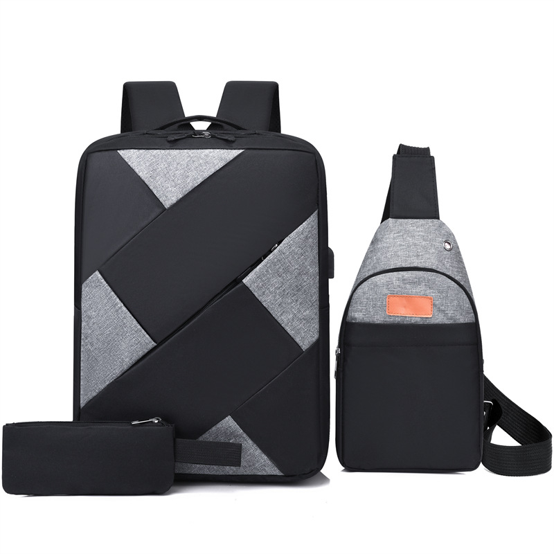 Uniszex háromrészes hátizsák szett, 36–55 L kapacitás, Oxford anyag, vízálló, bővíthető rekeszek, kompatibilis 15 hüvelykes laptophoz