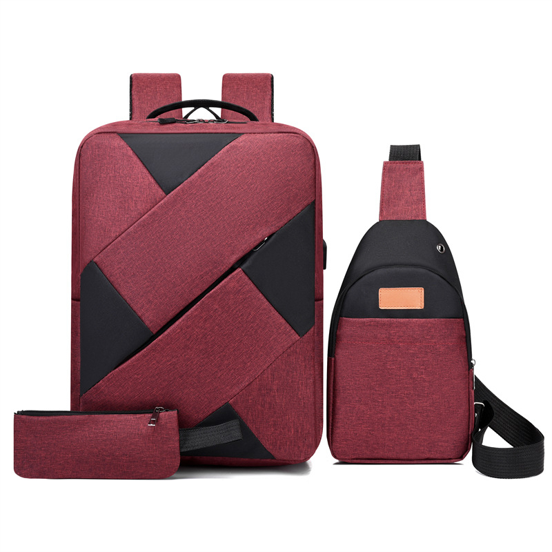 Uniszex háromrészes hátizsák szett, 36–55 L kapacitás, Oxford anyag, vízálló, bővíthető rekeszek, kompatibilis 15 hüvelykes laptophoz