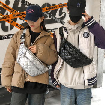 Τσάντα στήθους με ρομβοειδή quilt και λαμιναρισμένο εξωτερικό, μαλακό επένδυμα, φερμουάρ, εσωτερικές θήκες για κινητό και ταυτότητα, για καθημερινή χρήση