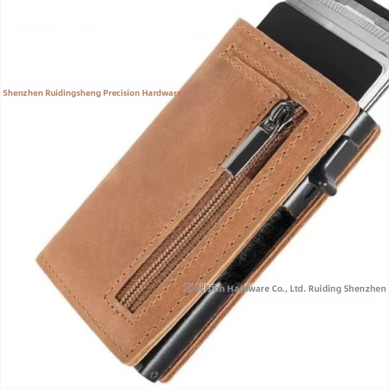 Кожен мъжки портфейл с автоматично изскачащ слот за карти, RFID защита, ултра тънък, подплата от телешка кожа