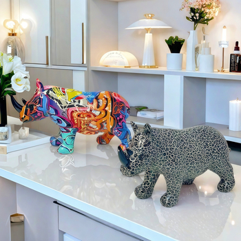 Φιγούρα ρινόκερου από ρητίνη, χειροποίητη διακόσμηση για το σπίτι, επιτραπέζια χρήση