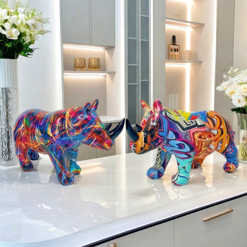 Φιγούρα ρινόκερου από ρητίνη, χειροποίητη διακόσμηση για το σπίτι, επιτραπέζια χρήση