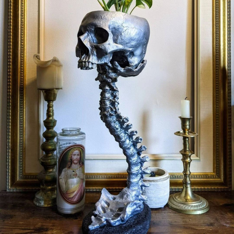 Set de ghivece cu craniu și suport pentru coloană, rășină, Brand Red Summer, stil modern minimalist, ambalaj carton